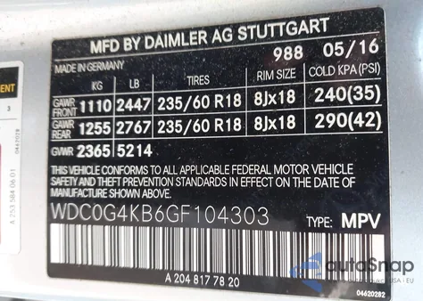 2016 Mercedes-Benz Glc 300 4Matic from USA, damaged, VIN WDC0G4KB6GF104303